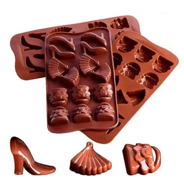 Imagem de Forma De Chocolate Com Desenhos de Salto Leque e Bolsa 