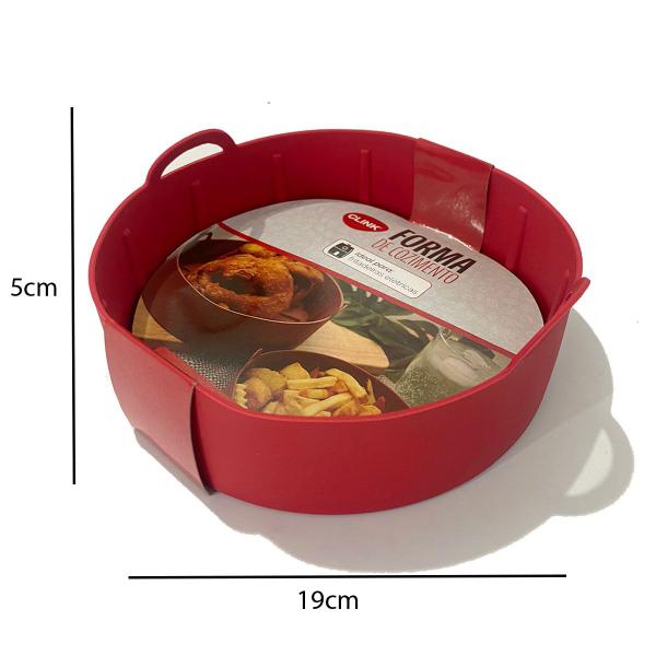 Imagem de Forma De Cozimento Vermelha Redonda Forro Silicone Para Airfryer 19cm Fritadeira