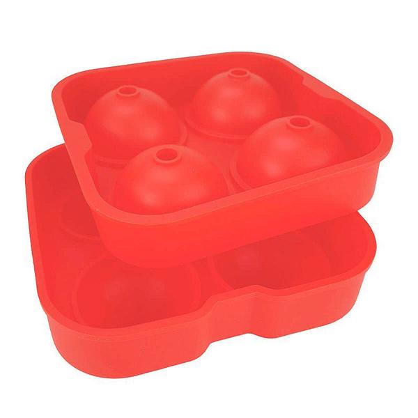 Imagem de Forma de Gelo 4 Esferas em Silicone com Tampa Vermelho