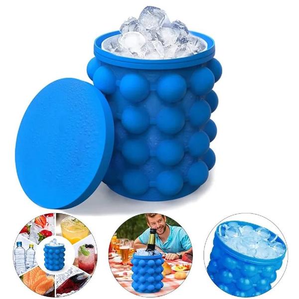 Imagem de Forma de gelo balde tapa silicone 120 cubos suporte latinha