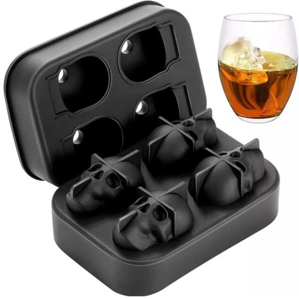 Imagem de Forma De Gelo Caveira 3D Em Silicone Para Whisky Vodka Bar