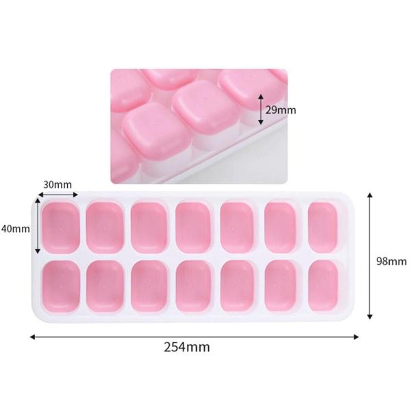 Imagem de Forma De Gelo Com Tampa Rígida Fundo Silicone Flexível 14 Cubos Retangular Lavável Forminhas Multiuso Papinha Temperos Ice