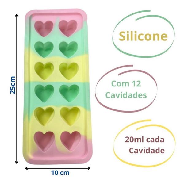 Imagem de Forma de gelo de silicone com 12 cavidades em formato de coração - tie dye rosa