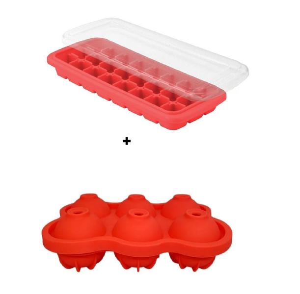 Imagem de Forma De Gelo De Silicone Kit Completo - Não Derrama - Forma Com Tampa e Forma Whisky