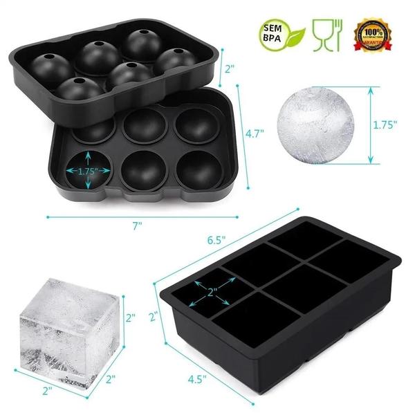 Forma de Gelo para Coquetéis - 6 Grades, Redonda, Quadrada e Bola Imagem de Forma de Gelo para Coquetéis - 6 Grades, Redonda, Quadrada e Bola