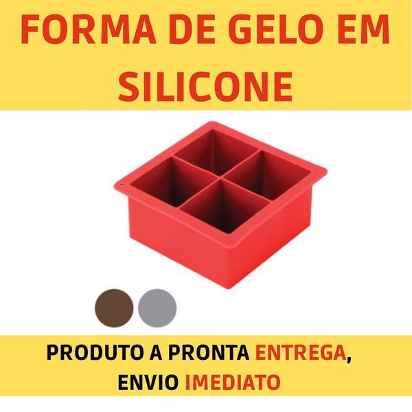 Imagem de Forma de Gelo Silicone 4 Cubos Com Tampa Cinza