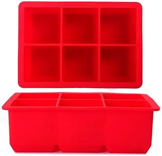 Imagem de Forma De Gelo Silicone 6 Cubos Cubo Grande Vermelho Drinks