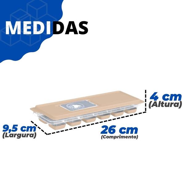 Imagem de Forma De Gelo Silicone Com Tampa Plástica Retangular Lavável Multiuso 12 Cubos