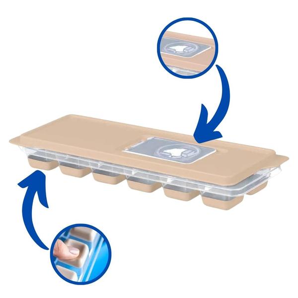 Imagem de Forma De Gelo Silicone Com Tampa Plástica Retangular Lavável Multiuso 12 Cubos