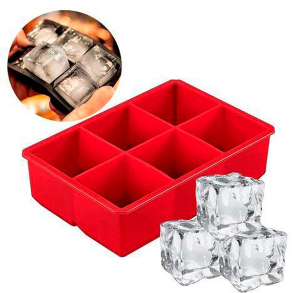 Imagem de Forma De Gelo Silicone Cubo Grande 6 Cubos Drink Vermelho