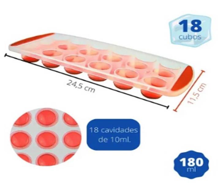 Forma de Gelo Silicone Fundo Flexível 18 Cubos Redondo - Pratika Imagem de Forma de Gelo Silicone Fundo Flexível 18 Cubos Redondo
