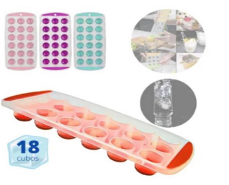 Forma de Gelo Silicone Fundo Flexível 18 Cubos Redondo - Pratika Imagem de Forma de Gelo Silicone Fundo Flexível 18 Cubos Redondo