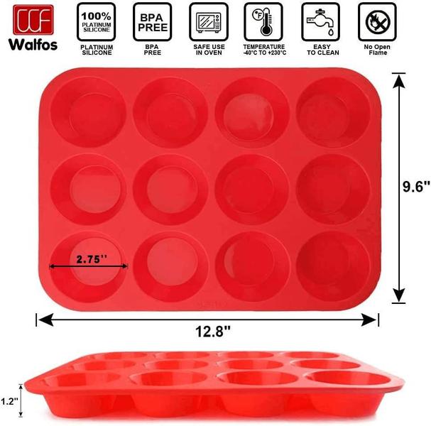 Imagem de Forma de muffin de silicone Walfos, 12 xícaras, sem BPA, lavável na máquina de lavar louça