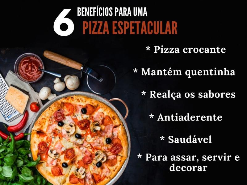 Imagem de Forma de Pedra Sabão para pizza 22 cm alças de cobre curada