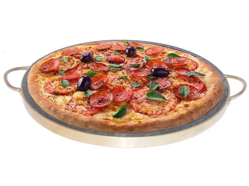 Imagem de Forma de Pedra Sabão para pizza 37 cm alças douradas curada