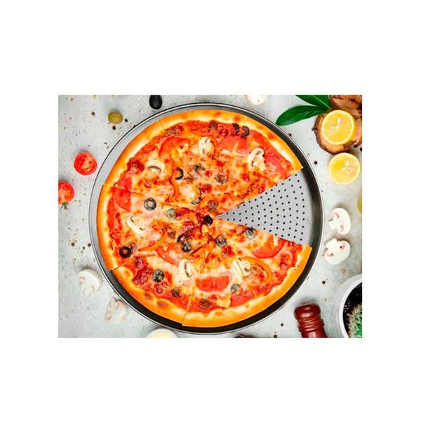 Imagem de Forma de Pizza Assadeira Redonda Crocante Furo Vermelho 30cm