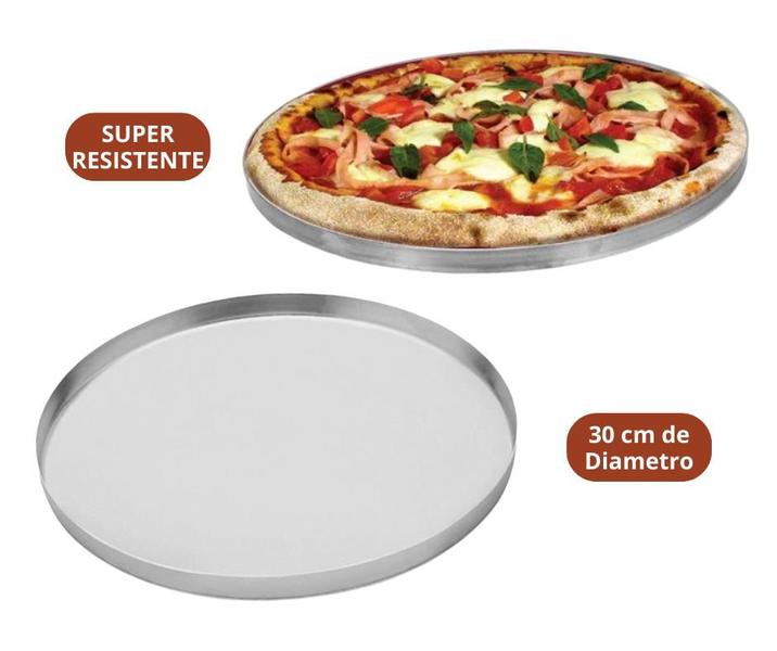 Imagem de Forma De Pizza Grande Assadeira Redonda De Alumínio Bandeja 30cm Resistente