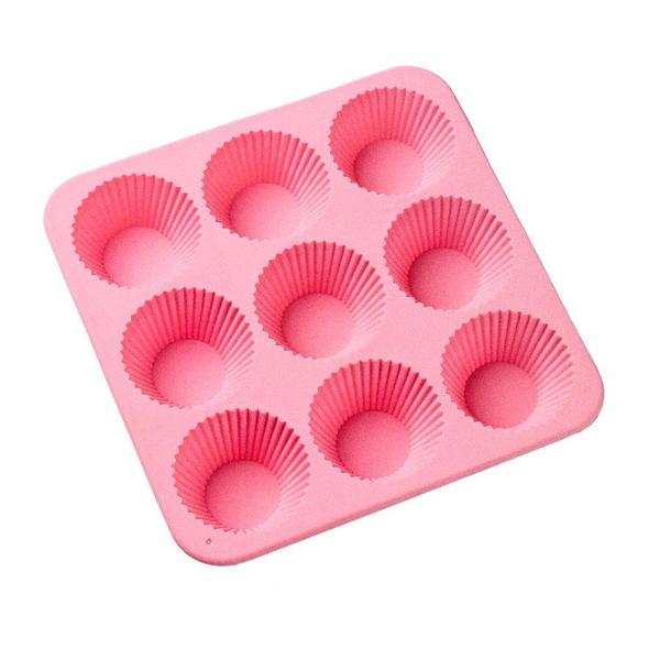 Imagem de Forma De Silicone - 22x22x3Cm - Colors Cupcake 9 Cav - Rosa - 1 unidade - Cromus Linha Profissional Allonsy - Rizzo