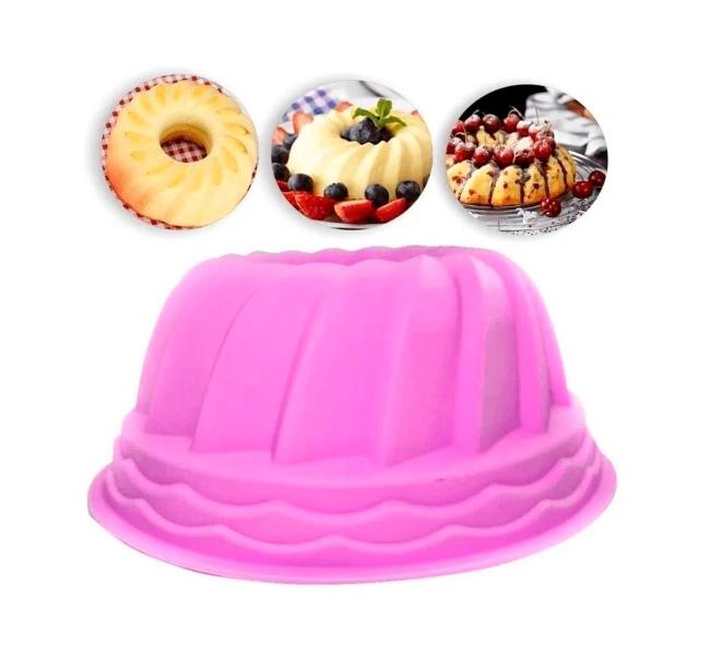 Imagem de Forma De Silicone Colorida Pudim Bolo Torta Fratelli Vazada Rosa