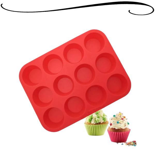 Imagem de Forma de Silicone Com 12 Cavidades Para Mini Bolinhos Muffins Pudins Cupcakes Petit Gateau