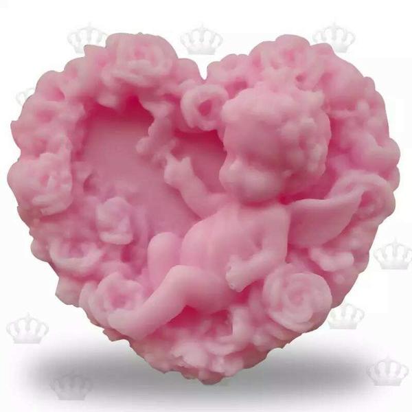 Imagem de Forma de Silicone Coração com Flores e Anjo Ib-247