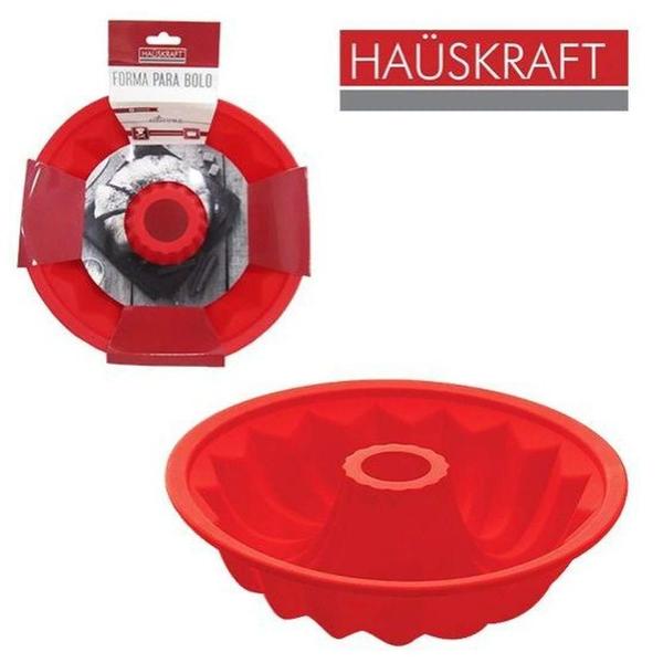 Imagem de Forma de Silicone para Bolo Torta Pudim 25,5 X 10,3 CM Hauskraft - Vermelho