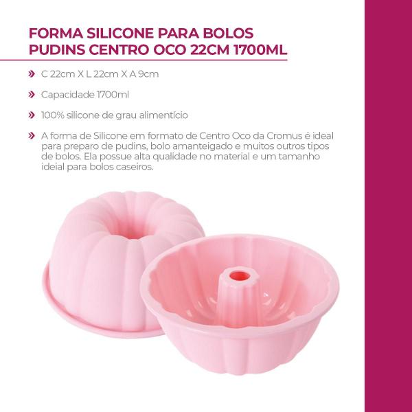 Imagem de Forma de silicone para bolos e pudins com centro oco 22cm 1700ml Rosa