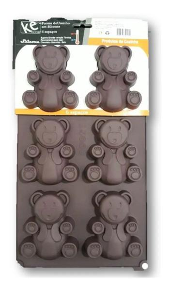 Imagem de Forma de Silicone para Chocolate 6 cavidades Ursinho 30x18cm Kehome