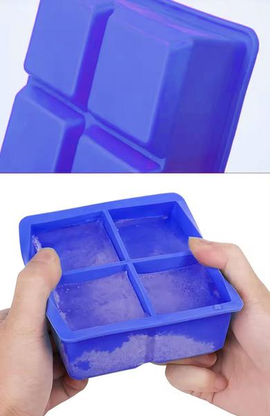 Imagem de Forma de Silicone Para Gelo 4 Cavidades Formato Quadrado Moderno Com Tampa Ideal Para Drinks Bebidas Caipirinhas PF04