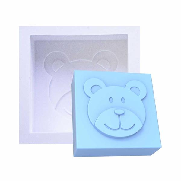 Imagem de Forma de Silicone Quadrada Rosto Urso Sabonete Vela Biscuit Resina