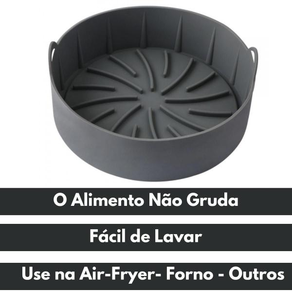 Imagem de Forma de Silicone Redonda Assadeira Panela Quadrada Fritadeira Microondas C/Alça Cesto para Air Fryer Reutilizável