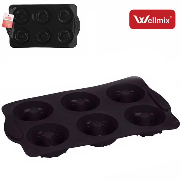 Imagem de Forma De Silicone Retangular Para Donuts Com 6 Cavidades Preta 29X17X2Cm - WELLMIX