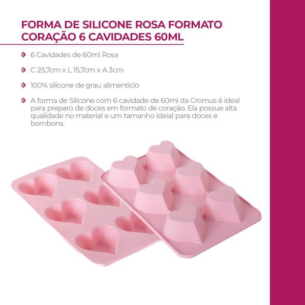 Imagem de Forma de silicone rosa formato Coração 6 cavidades 60ml cada Allonsy