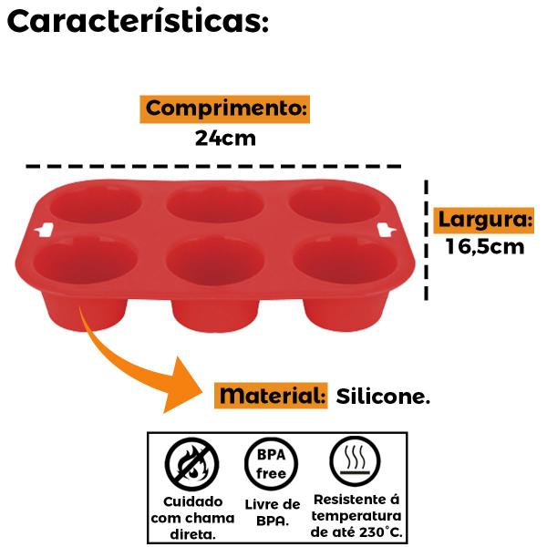 Imagem de Forma de Silicone Vermelho Para 6 Cupcakes Gourmet Cozinha Profissional Multiuso Prático e Segura uny FS09