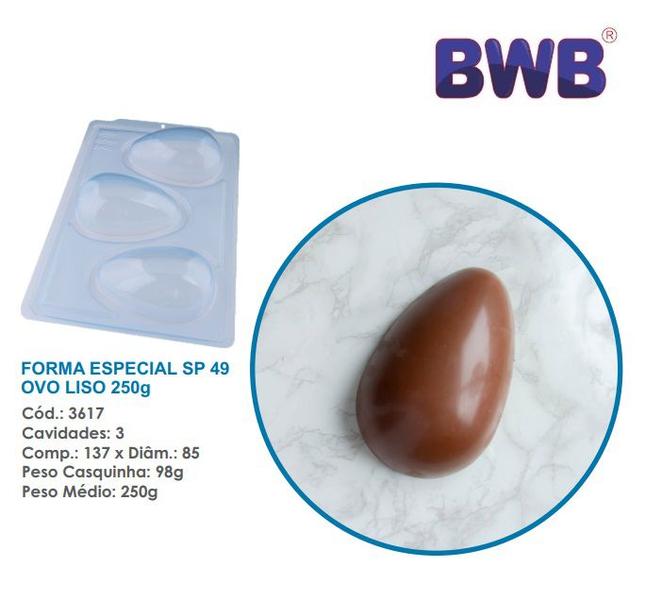 Imagem de Forma especial p/ ovo de pascoa liso 250g 3 partes c/ silicone  bwb 3617 sp 49