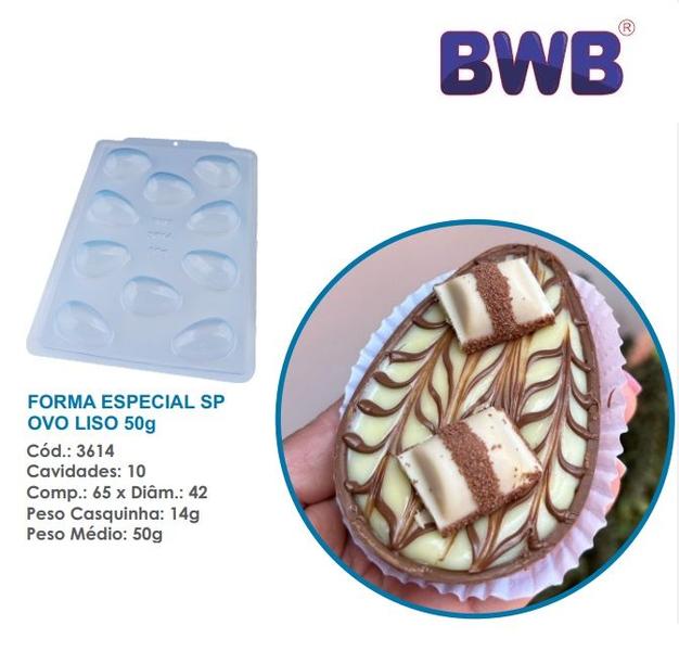 Imagem de Forma especial  p/ ovo de pascoa liso 50g 3 partes c/ silicone bwb 3614