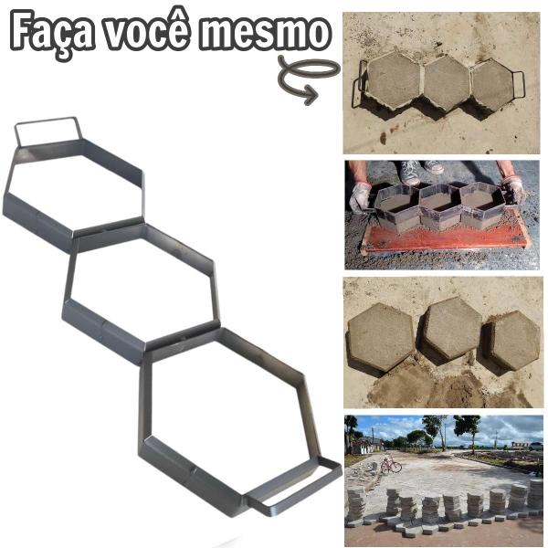 Imagem de Forma Fazer Bloco Sextavado 3 Blocos 17x6cm Lajotinha Piso