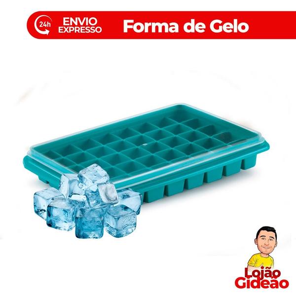 Imagem de Forma Gelo Com Tampa Grande 40 Cubos Higiênica Colorida Resistente