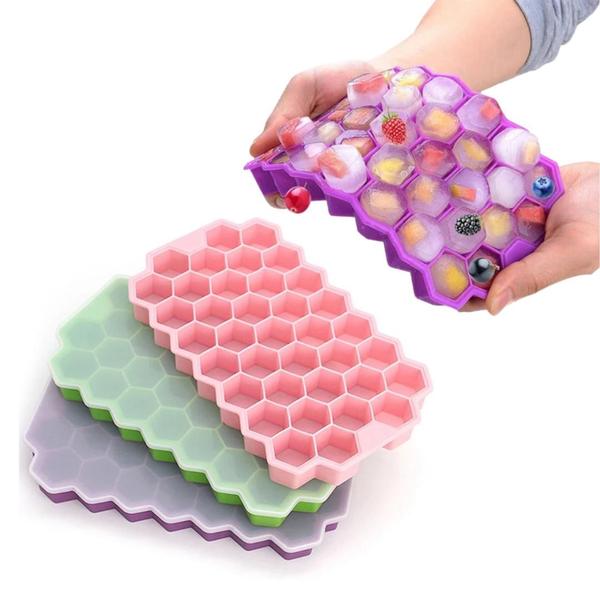 Imagem de Forma Gelo Silicone Colmeia Com Tampa 37 Cubos Ideal Para Bombom Gelatina Sabonete Doces