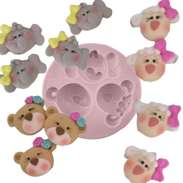 Forma Molde Silicone Biscuit Cabeça Bichinhos 3 Cav - Decore Artesanatos SP Imagem de Forma Molde Silicone Biscuit Cabeça Bichinhos 3 Cav