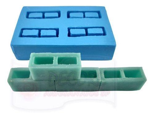 Imagem de Forma Molde Silicone Maquete Mini Bloco Construção 2 Furos