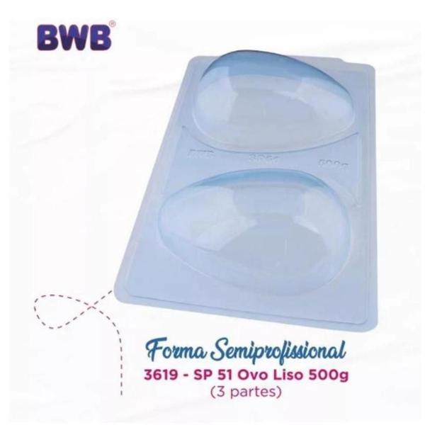 Imagem de Forma Ovo Liso 500g SP 51 3 Partes Semiprofissional com Silicone 3619 BWB (Forma ideal para Ovo de Páscoa)