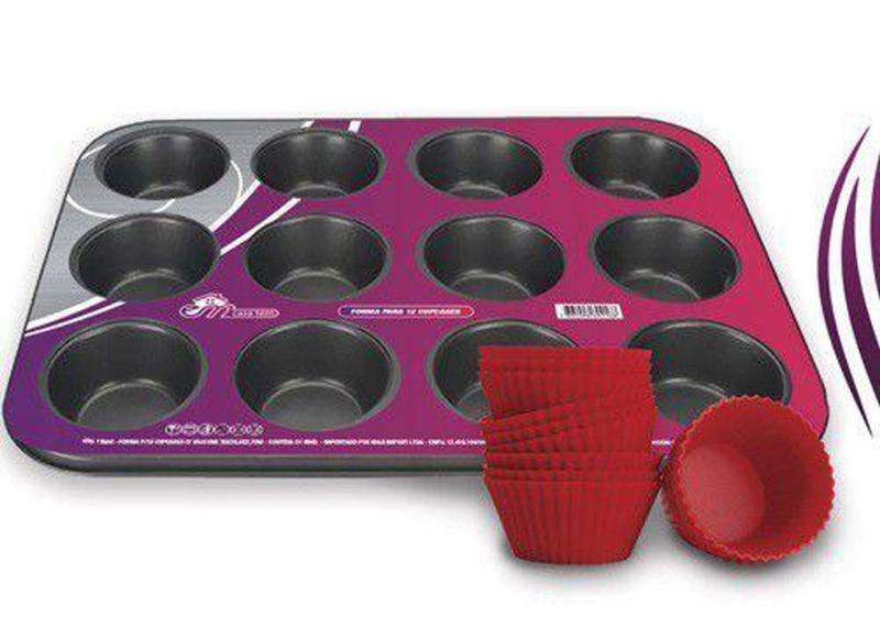 Imagem de Forma p/12 Cupcakes c/Silicone - 35x26x3 Cm - Em Casa Tem