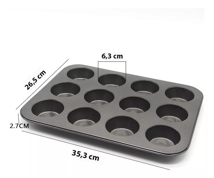 Imagem de Forma para Cupcake 12 Cavidades Aço Carbono Grande