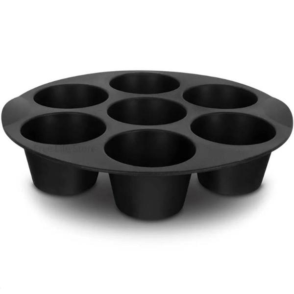 Imagem de Forma para cupcake de silicone com 7 cavidades para air fryer 21cm vermelho ou preto