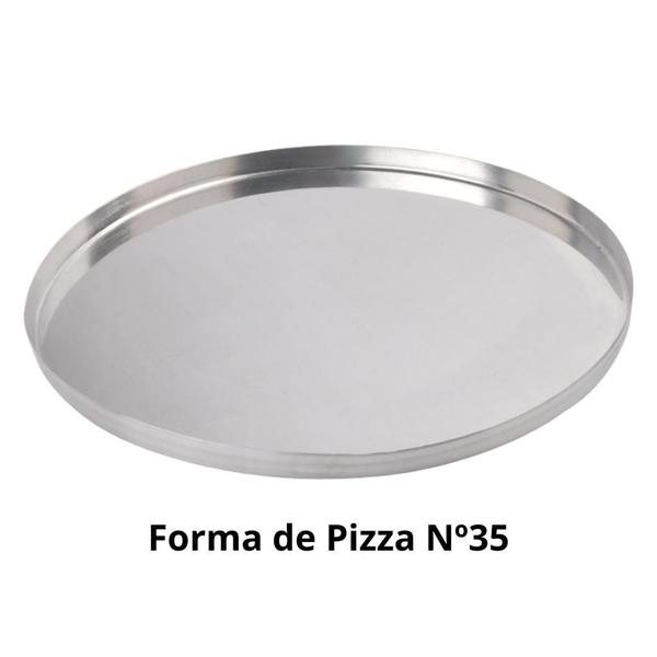 Imagem de Forma para Pizza N35 Assadeira Redonda Alumínio Grosso Resistente Multiuso Diâmetro 35cm para Assar e Servir