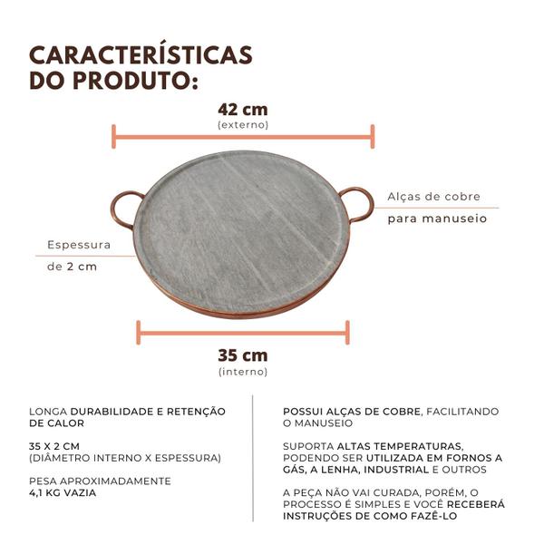 Imagem de Forma Pizza Diâmetro 35 Cm Pedra Sabão Borda Alta Grossa Rústica Artesanato