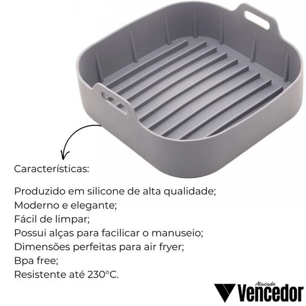 Imagem de Forma Quadrada de Silicone para Air Fryer Cinza 20cmx7cm - Lyor