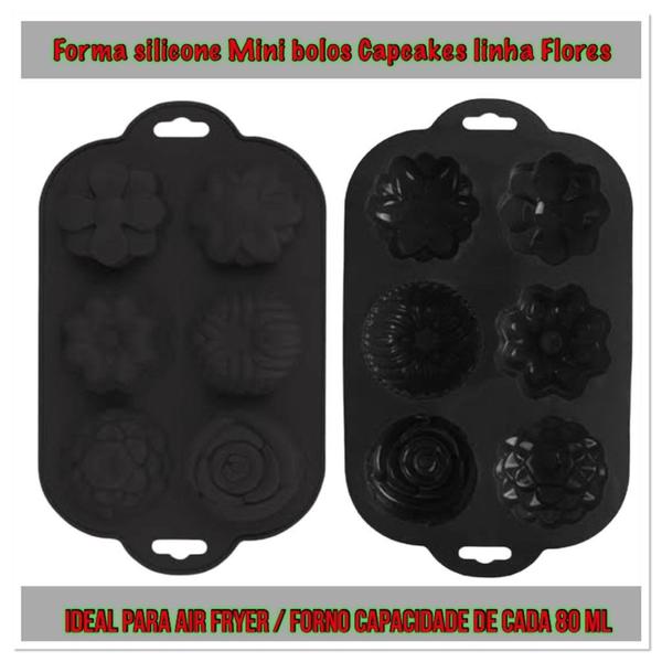 Imagem de Forma Silicone Air Fryer Forno Capcakes Mini Bolos Tortinhas Preta - Art House