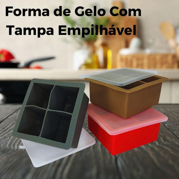 Imagem de Forma Silicone Gelo Com Tampa Papinha 4 Cubos Grandes